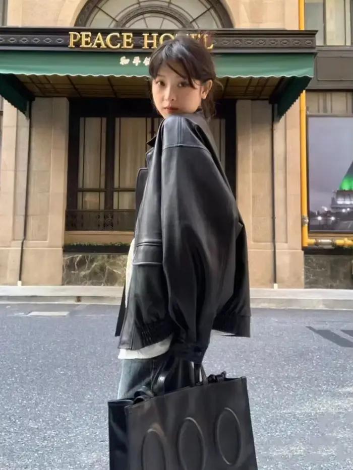 Vintage veste en cuir PU femmes haute rue Techwear surdimensionné Moto Biker manteaux BF Punk ample décontracté recadrée vêtements d'extérieur