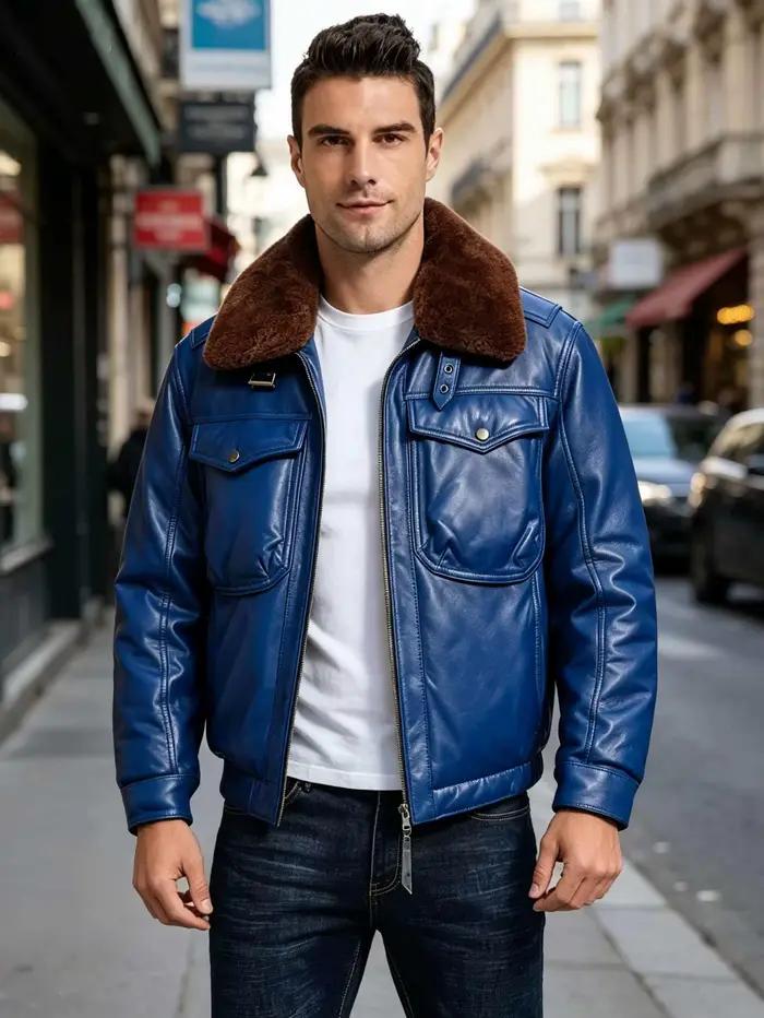 Veste en cuir véritable avec peau de mouton naturelle, col rabattable amovible, style décontracté, grande taille 5XL pour homme, idéale pour l'hiver et les occasions quotidiennes