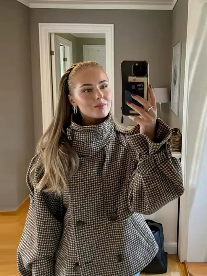 Veste à manches longues à carreaux pour femme