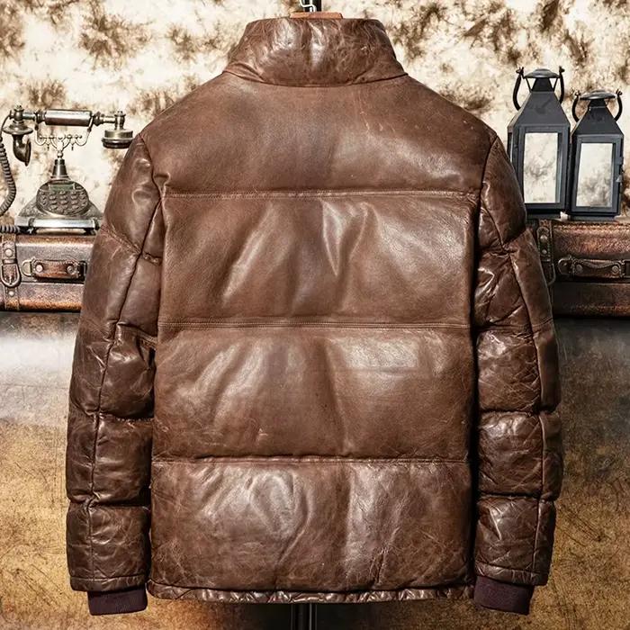 Noir hiver en cuir doudoune hommes Style décontracté grande taille 5XL véritable naturel épais en peau de mouton chaud col montant en cuir manteau