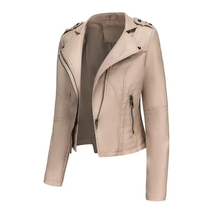 Veste en cuir ajustée à manches longues pour femme