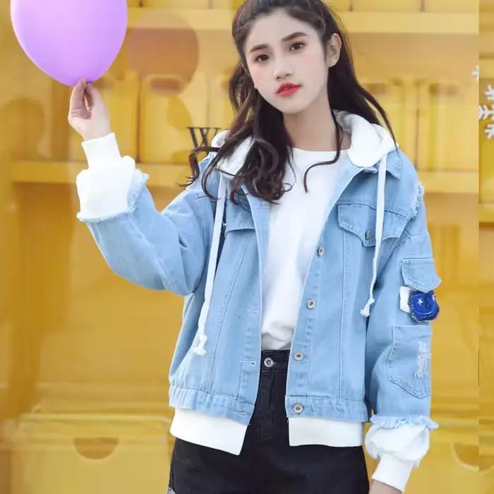 Vintage Denim veste femme printemps automne manteau déchiré vêtements d'extérieur à capuche 2025 coupe-vent manteaux de