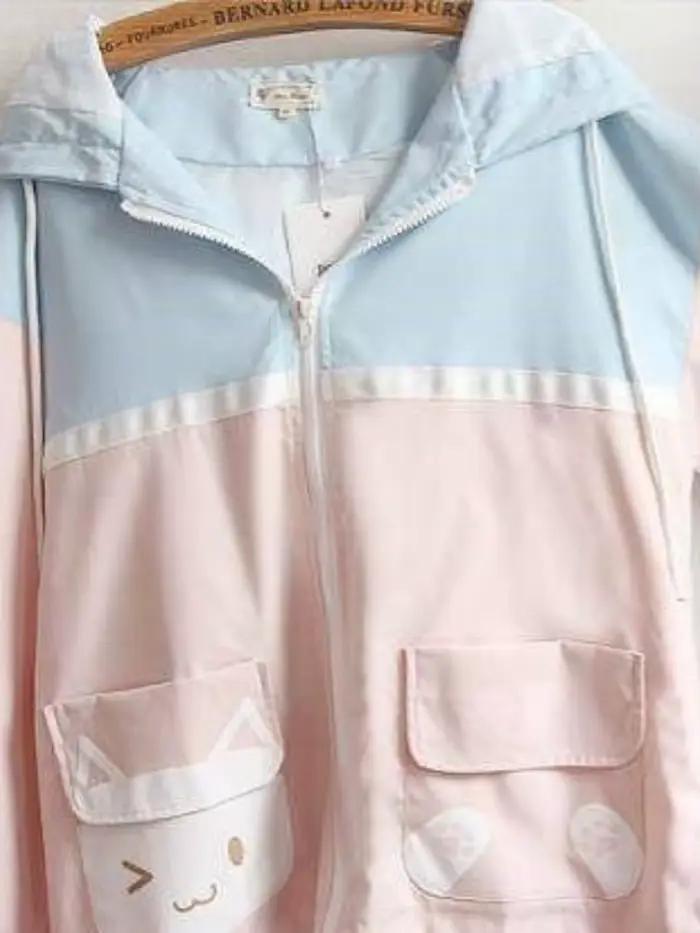 Xgoth japon doux fille veste ample automne Kawaii chat oreille à capuche Cardigan frais mignon chat poche haut Preppy couleur correspondant manteau