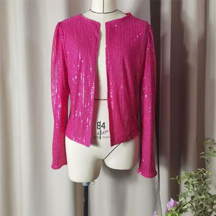 Manteau à Paillettes pour Femme, Veste Courte, Streetwear, Col Rond, Manches sulf, Décontracté, Slim, Printemps Été 2025