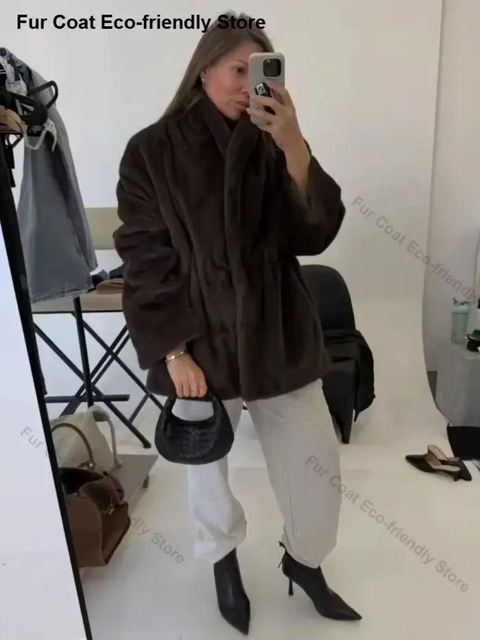 Manteau en fausse fourrure de vison pour femme, veste courte luxueuse et douce, élégante, pour les fêtes, mode hiver, vêtements d'extérieur