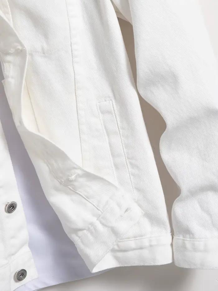 Veste en jean blanche pour homme, style décontracté, polyvalente, pour tenues quotidiennes, shopping, promenades urbaines