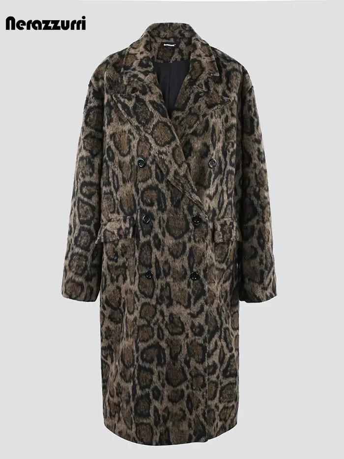 Nerazzurri-Manteau en laine à imprimé léopard pour homme, long, décontracté, automne, hiver