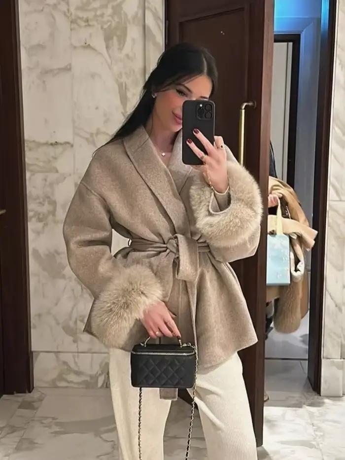 Manteau en laine à col roulé pour femme
