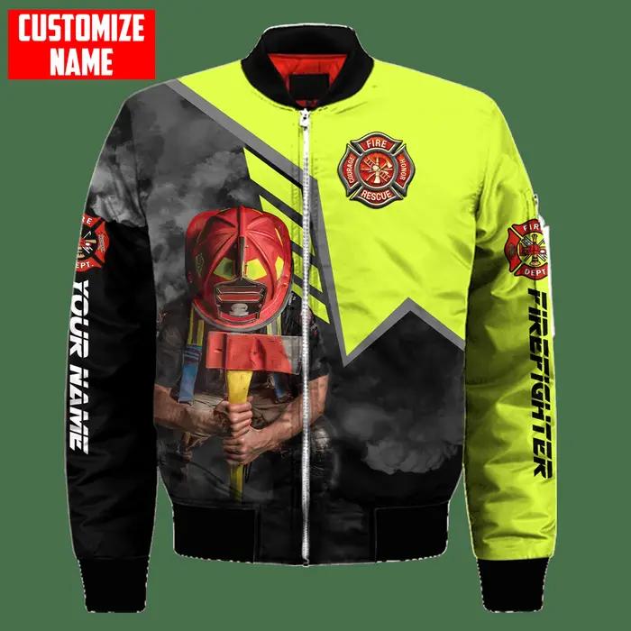 Homme Bomber Personnalisé Nom Brave Pompier 3D Imprimé Hiver Zipper Veste Casual Unisexe Harajuku Streetwear manteau FX-07