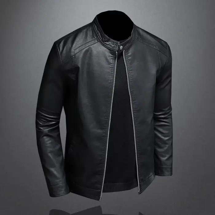 Veste en cuir PU mince homme col rabattu décontractée pour printemps automne occasionnels occasions quotidiennes