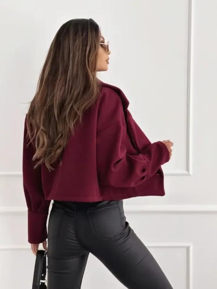 Manteau court en polyester pour femme élégant revers cranté double boutonnage mode automne hiver occassions spéciales