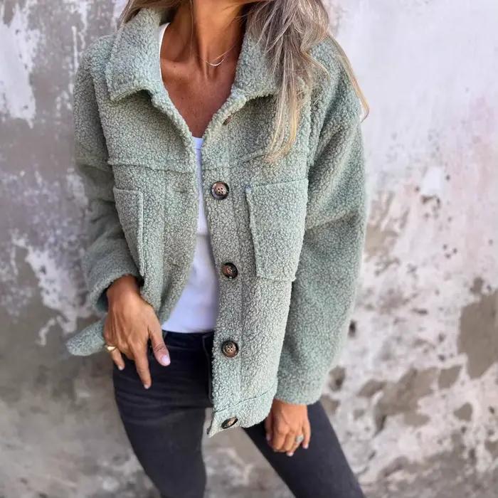 Manteau décontracté pour femme 2026, nouvelle collection automne/hiver, en polaire, double poche, col rabattable, simple boutonnage, veste pour femme