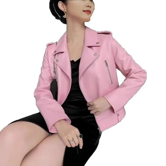Veste en cuir PU en peau de mouton pour femme, manteau de moto de grande taille, noir, Style régulier, à la mode, rétro, nouvelle collection printemps automne