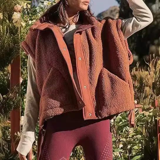 Gilet polaire pour femmes automne hiver col rabattu boutonnage simple fourrure chaude vêtements extérieurs à offrir pour les occasions spéciales