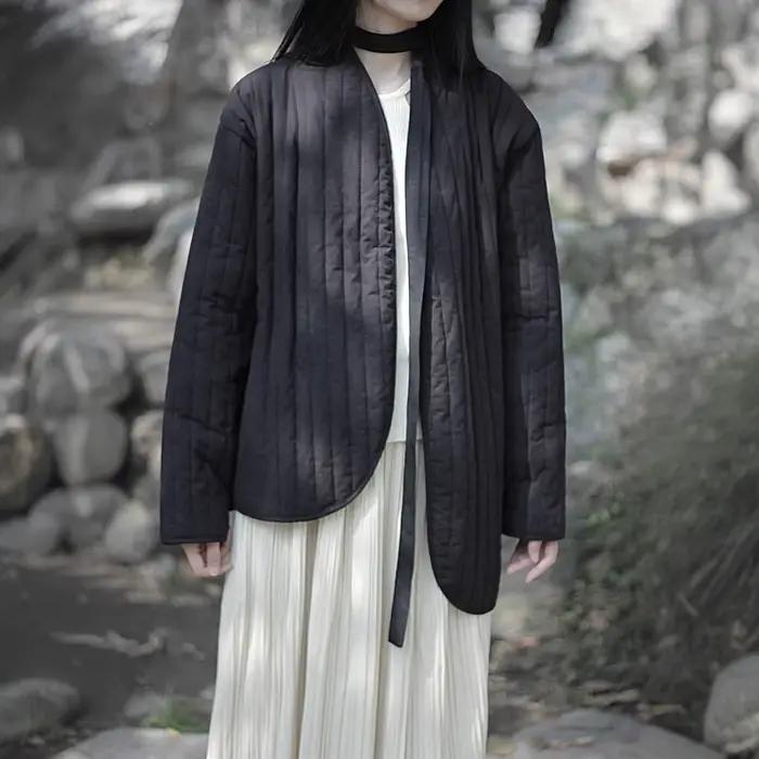 2025 Nouvelle veste vintage en coton chaud pour femme avec cravate