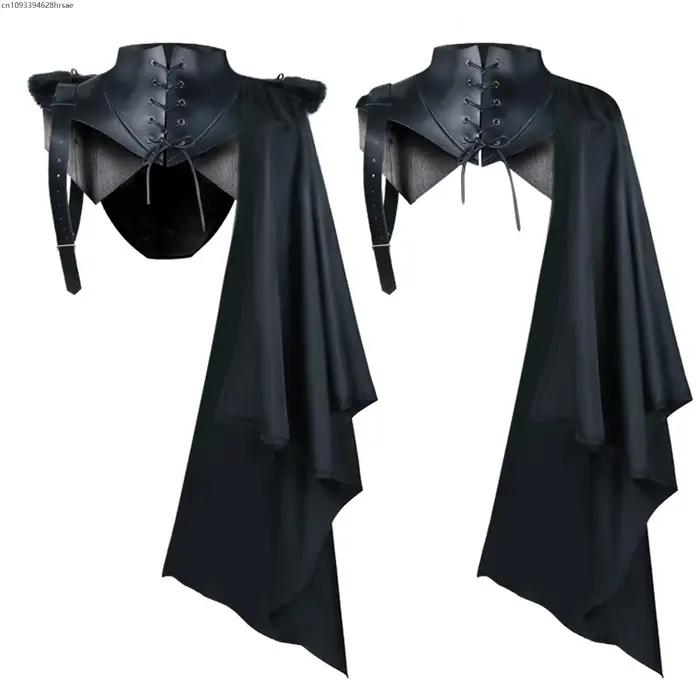 OP Armure médiévale Cape noire simple épaule gothique Punk à lacets Renaissance croisé équipement Halloween Cosplay Costume Cape adulte