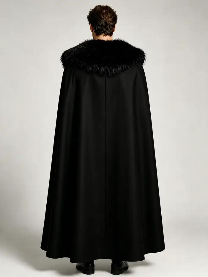 Manteau long gothique noir pour homme avec col en fausse fourrure, cape médiévale vintage, manteau d'hiver chaud pour Halloween, cosplay, fête