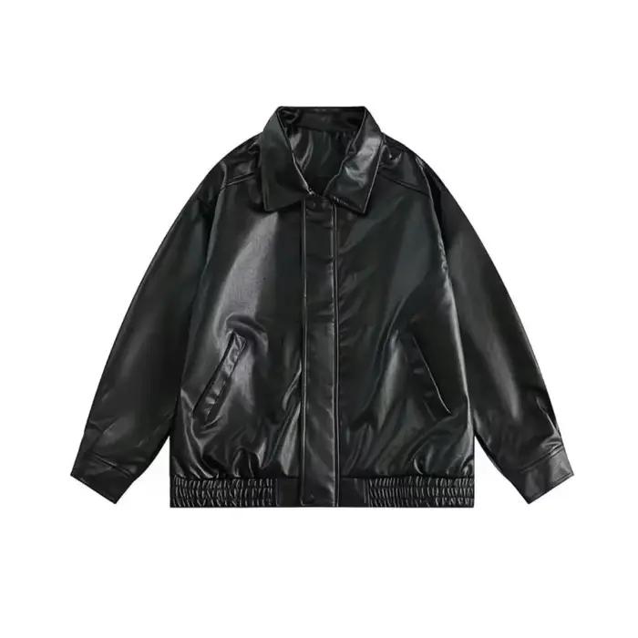 Nouveau 2025 veste en simili cuir hommes américain Vintage solide PU ample vêtements d'extérieur décontractés Streetwear manteaux homme et femme