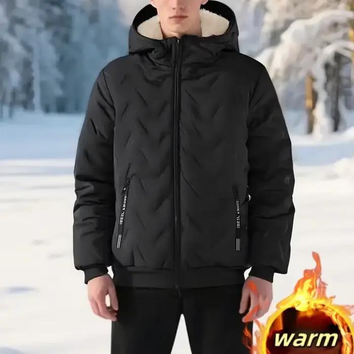 Parka à capuche pour hommes hiver chaud épaissir polaire manteaux coupe-vent couleur unie rembourré mode veste mâle