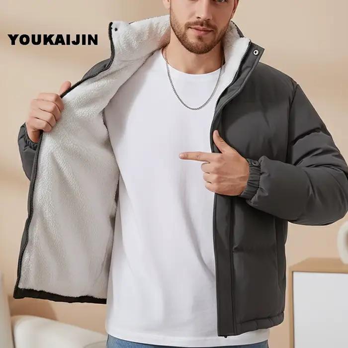 Nouveauté hommes doudoune noir col montant manteau épais avec doublure polaire blanche hiver chaud décontracté fermeture éclair vêtements d'extérieur pour homme