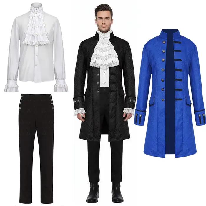 Manteau médiéval pour homme, veste queue-de-pie vintage, chemise gothique steampunk à manches bouffantes et pantalon, style victorien européen, manteau d'Halloween