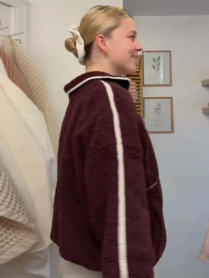 Sweat à capuche Sherpa à panneaux demi-fermeture éclair pour femmes