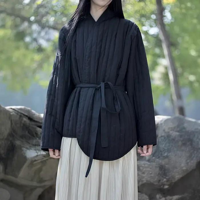 2025 Nouvelle veste vintage en coton chaud pour femme avec cravate