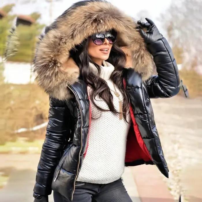 Femmes épais Parka col de fourrure veste à capuche manteau 2021 hiver dames décontracté fermeture éclair