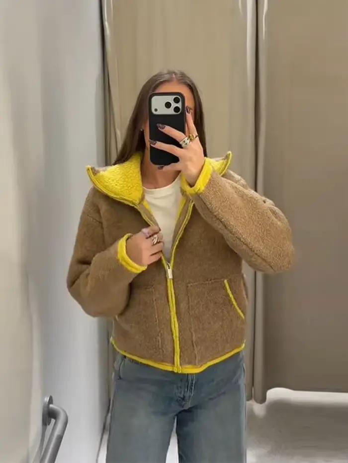 Manteaux pour femmes élégant col en v poignets en peluche à lacets manches en fausse fourrure manteau ouvert femme 2025 automne hiver mode dame streetwear