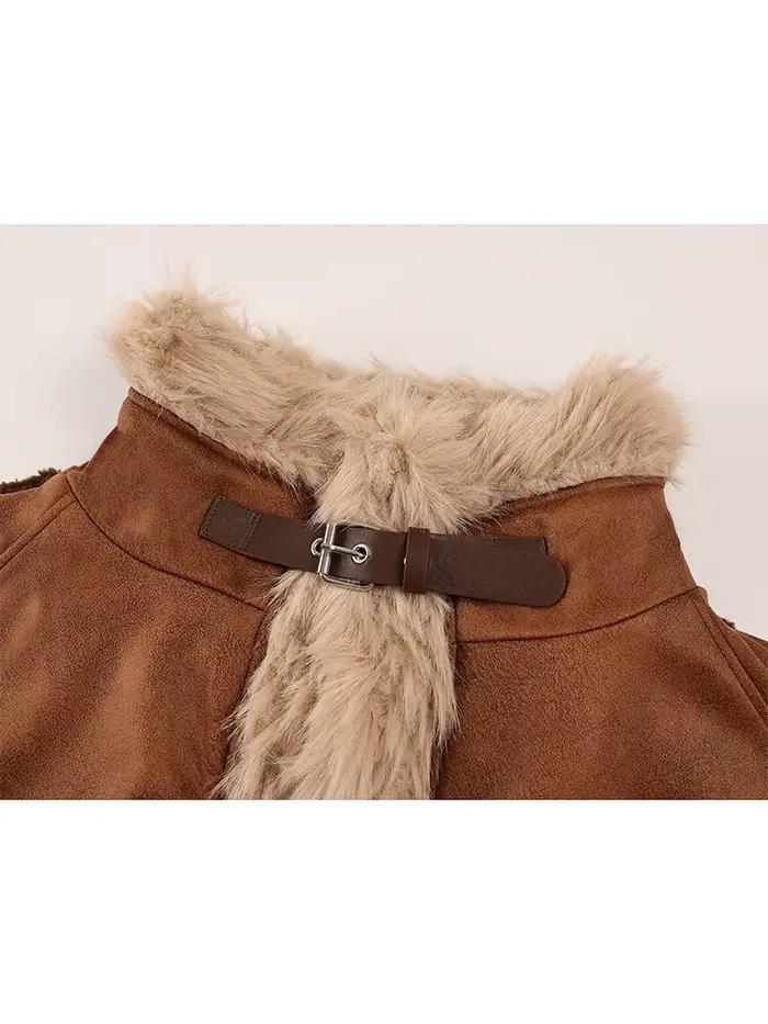 Veste en cuir marron pour femme