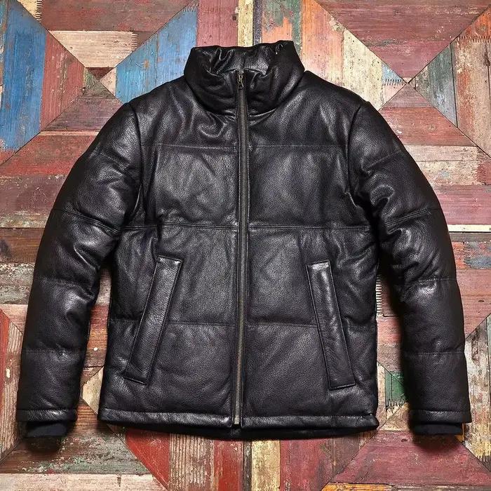 Doudoune en cuir noir pour homme