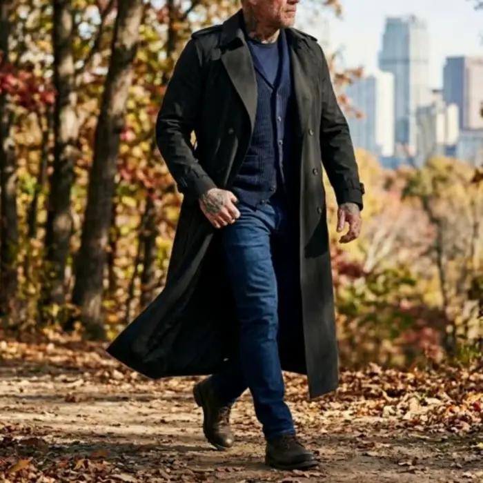Nouveau Trench-coat pour homme, printemps automne, randonnée en plein air, coupe-vent à double boutonnage ; Veste coupe-vent décontractée extra-longue pour homme