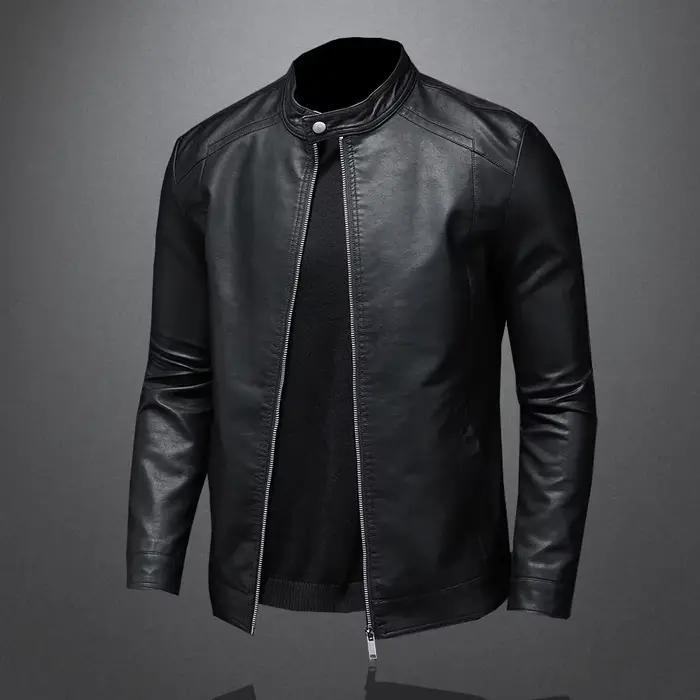 Veste en cuir PU mince homme col rabattu décontractée pour printemps automne occasionnels occasions quotidiennes