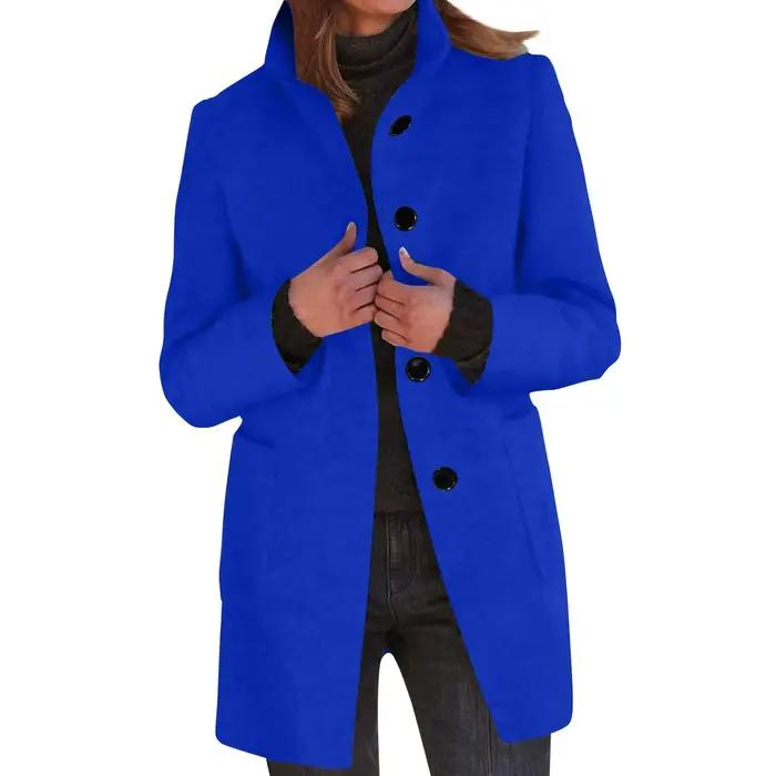 Femmes laine Cardigan manteaux avec poches dames revers longue veste manteau mode solide décontracté hiver vestes pour femmes Plus manteau