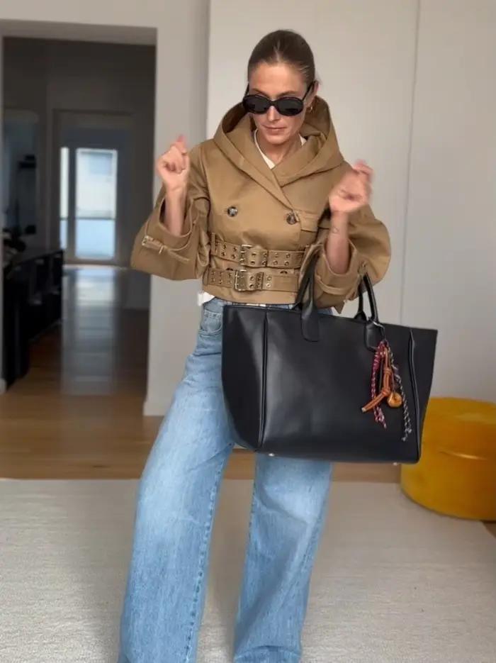Veste courte à capuche avec Double ceinture pour femmes