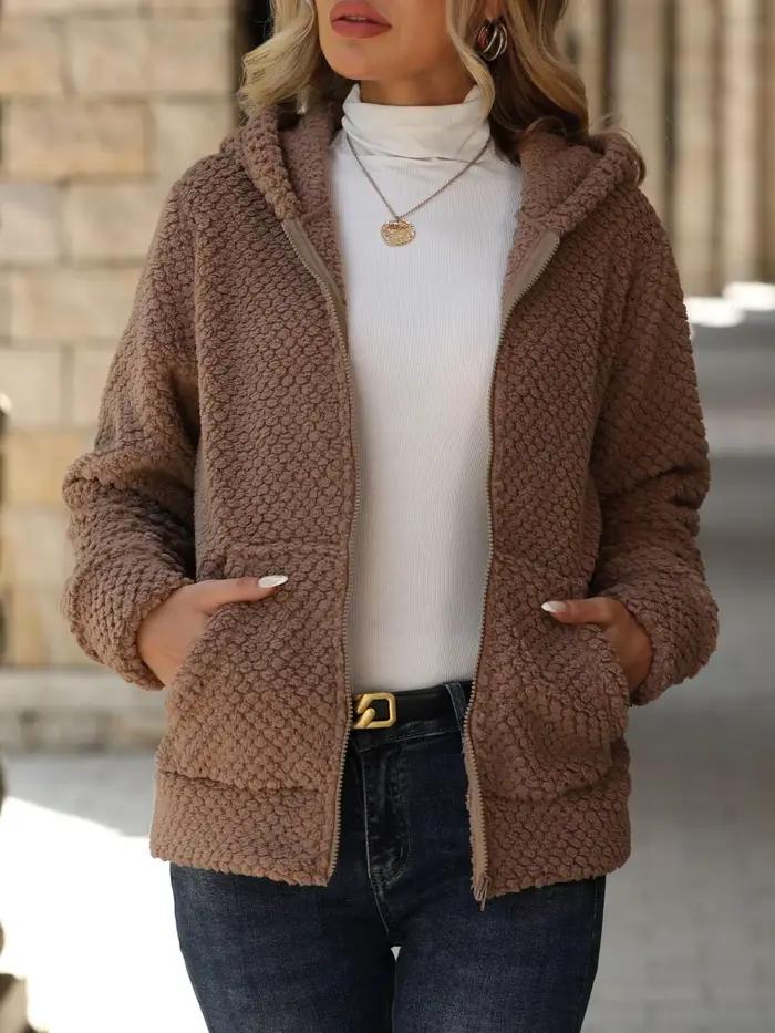 Pull à capuche et fermeture éclair pour femme, manteau en fourrure avec poches, nouvelle collection hiver-printemps 2025