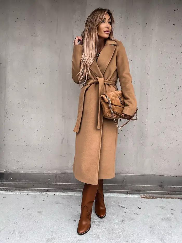 Manteaux européens et américains d'automne et d'hiver pour vêtements pour femmes, couleur unie, revers, manches longues, manteaux en laine pour femmes, Simple st