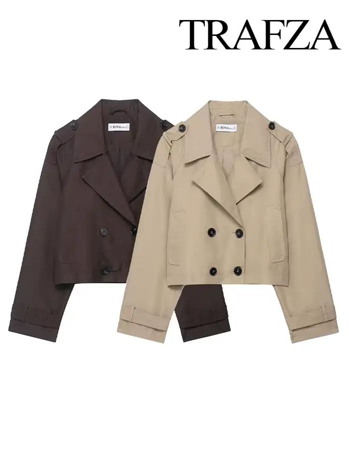 HH femmes poches revers Double boutonnage veste femme automne hiver polyvalent haute rue décontracté à manches longues manteau élégant