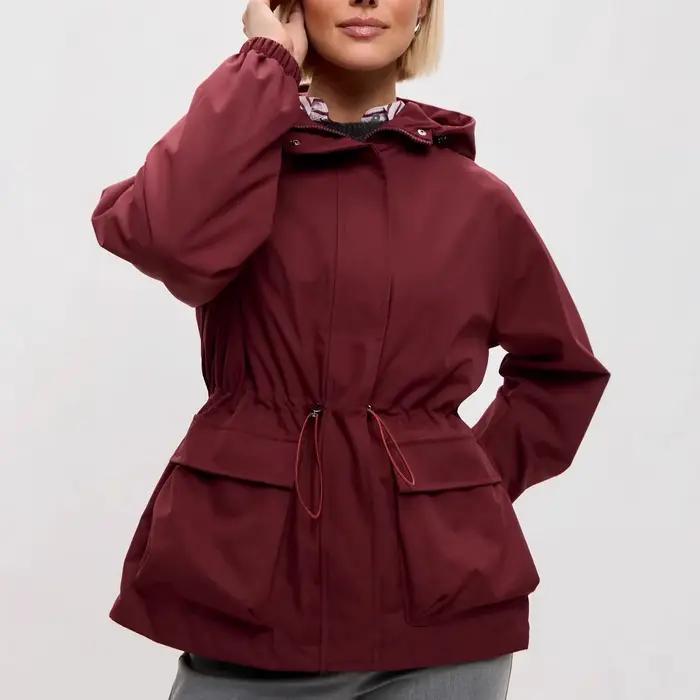 Femmes Hardshell veste décontracté à capuche manteaux courts solide cordon manches longues poches fermeture éclair coupe ample bureau dame 2025 printemps