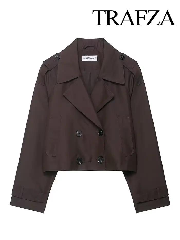HH femmes poches revers Double boutonnage veste femme automne hiver polyvalent haute rue décontracté à manches longues manteau élégant