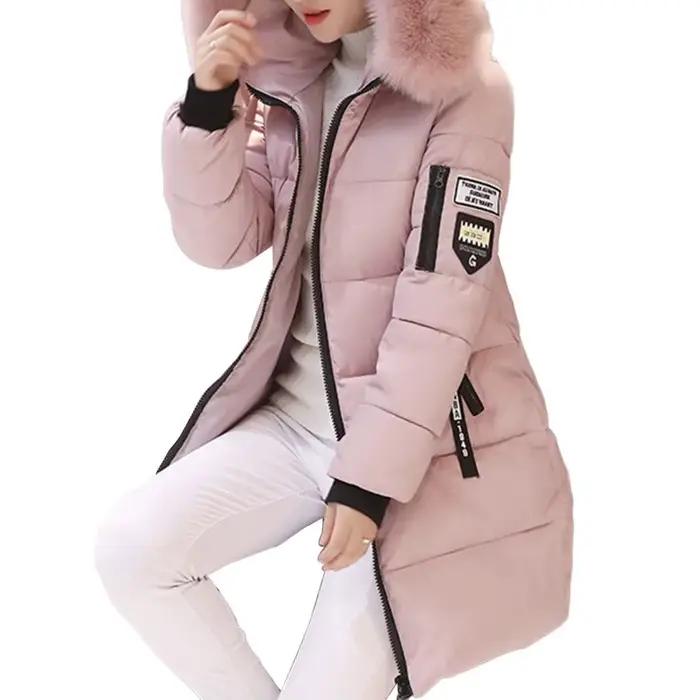 Mode femmes hiver coton manteau Parka épaissi rembourré en peluche à capuche mi-longue chaud fermeture éclair mince