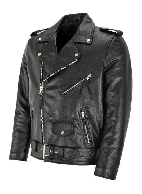 Veste pour homme Hip Men, couleur unie, veste élégante pour homme, coupe ajustée, en simili cuir, avec fermeture éclair diagonale et ajustement par ceinture MWT601281