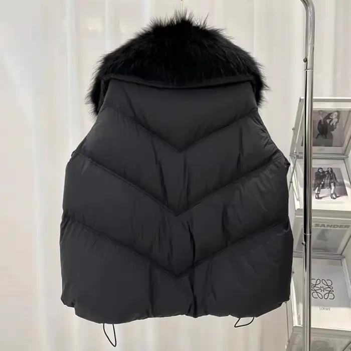 OFTBUY Nouveau Manteau d'hiver en fourrure de renard et de raton laveur véritable, grand modèle, pour femme, parka en duvet de plumes surdimensionnée, manches en tricot, veste en duvet de canard pour