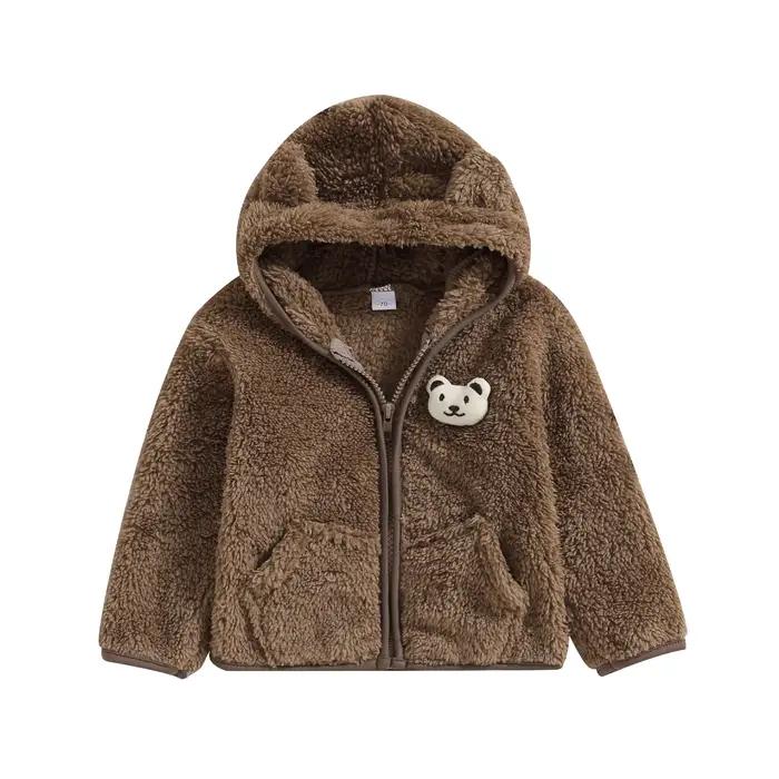 Veste d'hiver moelleuse pour garçon/girl avec capuche à tête de ours, polyester, waffle, ajustement parfait pour les enfants de 4 à 6 ans, pour toutes les saisons