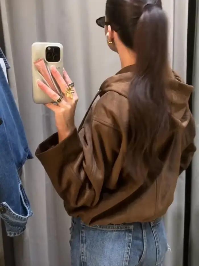 Veste bombardier à capuche et fermeture éclair pour femme