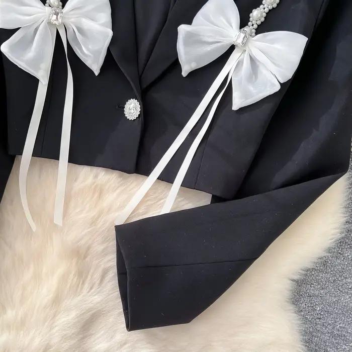 Veste courte crantée à manches longues pour femmes, blazer à fleurs, mode coréenne, High Street Comb3D