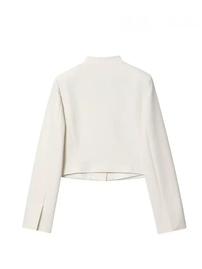 HH femmes automne mode vestes blanc col mi-haut manches longues poches simple boutonnage femme haute rue manteaux