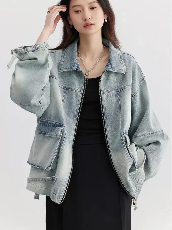 Veste en jean décontractée CHIC VEN pour femme, coton bleu, ample et élégante, vestes d'extérieur, printemps automne 2024