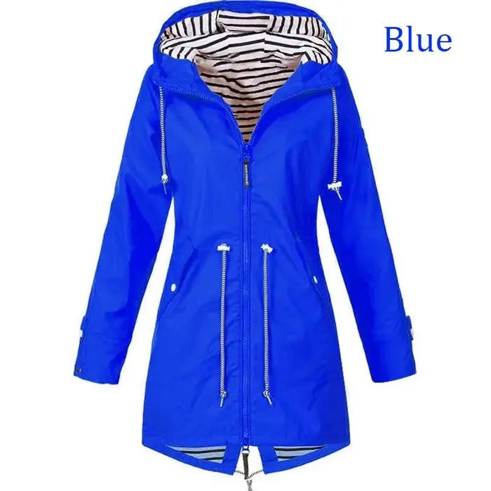 Trench-coat coupe-vent imperméable pour femme, manteau à manches longues, pantalon décontracté, imperméable à capuche avec fermeture éclair, S ~ 5XL, à la mode