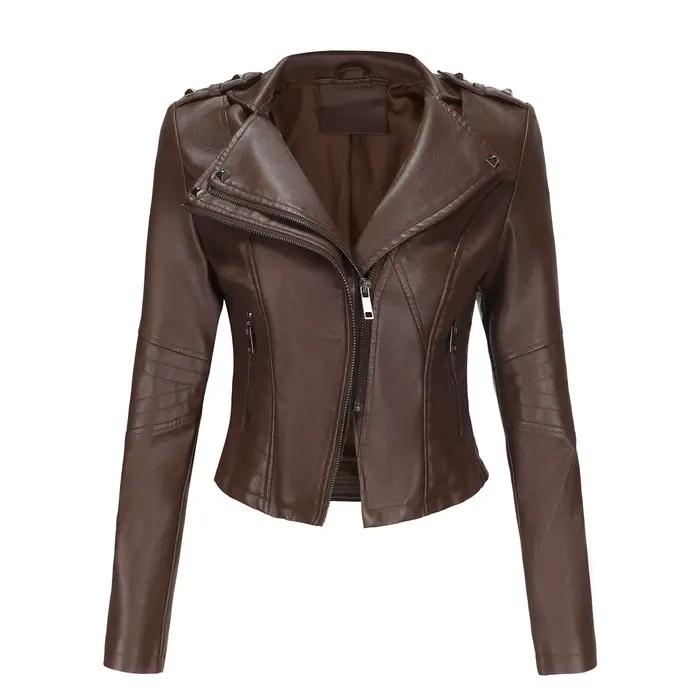 Veste en cuir ajustée à manches longues pour femme